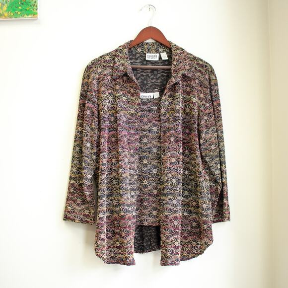 Vintage Chico's Design Sheer Embroidered Floral Cardigan Top Set Size Small - Picture 1 of 8